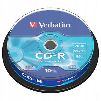 PŁYTA VERBATIM CD-R , 700MB, PRĘDKOŚĆ 52X, CAKE, 10 SZTUK