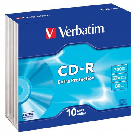 PŁYTA VERBATIM CD-R, 700MB, PRĘDKOŚĆ 52X, SLIM CASE 10 SZTUK