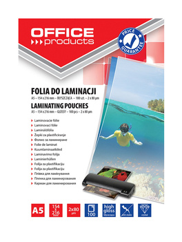 FOLIA DO LAMINOWANIA OFFICE A5, 2X80MIKR., BŁYSZCZĄCA, 100SZT.