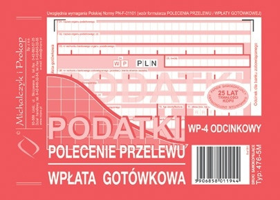 DRUK POLECENIE PRZELEWU A6, 4 ODC PODATKI, 476-5M