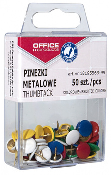 PINEZKI KOLOROWE OFFICE PRODUCTS, W PUDEŁKU, 50SZT