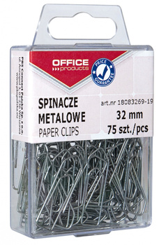 SPINACZE OFFICE PRODUCTS, 32MM, W PUDEŁKU, 75SZT., SREBRNE