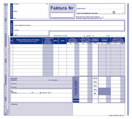 DRUK FAKTURA VAT 2/3A4 /1+2/ WZÓR PEŁNY OD NETTO, 102-XE