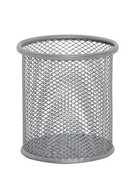 PRZYBORNIK NA DŁUGOPISY KUBEK METAL OKRAGŁY SREBRNY