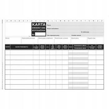 DRUK KARTA EWIDENCYJNA WYPOSAŻENIA A5, 346-3, 50 KARTEK