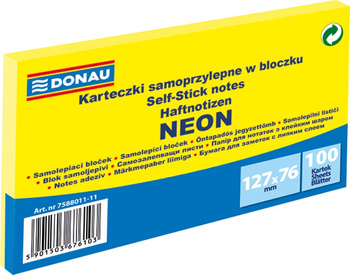 BLOCZEK SAMOPRZYLEPNY DONAU 127X76MM,100 KART. NEON ŻÓŁTY