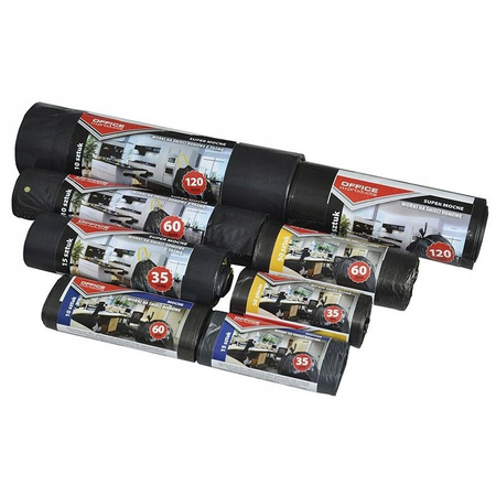 WORKI NA ŚMIECI OFFICE 35L Z TAŚMĄ SUPER MOCNNE CZARNE