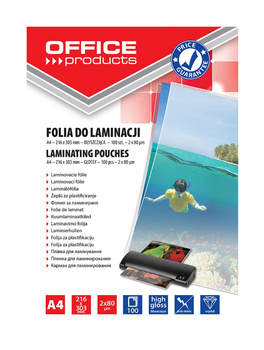 Folia do laminowania Office A4 2×80 µm błyszcząca 100szt wysokiej jakości laminaty