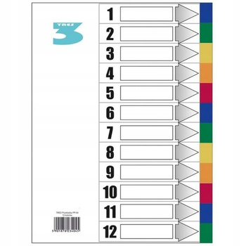 PRZEKŁADKI DO SEGREGATORA PP A4 1-12 KOLOR, TRES