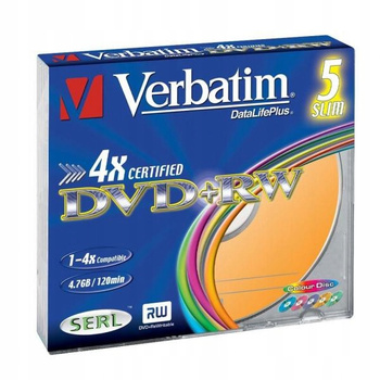 PŁYTA VERBATIM DVD+RW SERL, 4,7GB, PRĘDKOŚĆ 4X, SLIM, 5 SZT