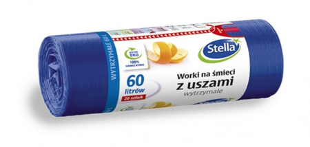 WORKI NA ŚMIECI STELLA, Z USZAMI, 60 L, 20 SZT., GRANATOWE