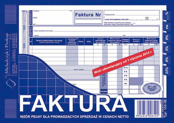 DRUK FAKTURA VAT A5, 103-3E WZÓR PEŁNY, W CENACH NETTO