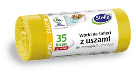 WORKI Z USZAMI STELLA, DO SEGREGACJI METALI I PLASTIKU, 35 L, 20 SZT., ŻÓŁTE