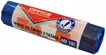 WORKI NA ŚMIECI OFFICE Z TAŚMĄ PREMIUM 60L, 10SZT. NIEBIESKIE