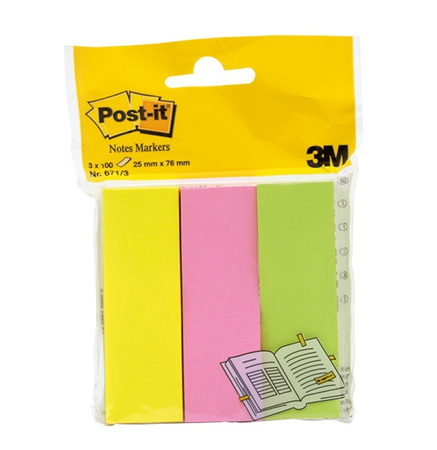 ZNACZNIKI POST-IT 26X76MM, 3X100 KARTEK, MIX KOLORÓW