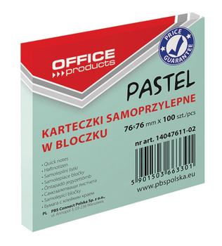 BLOCZEK SAMOPRZYLEPNY OFFICE PRODUCTS, 76X76MM, 1X100  PASTEL ZIELONY