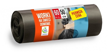 WORKI NA ŚMIECI DOMOWE FIXI, 60 L, 50 SZT., CZARNE