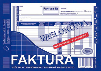 DRUK FAKTURA VAT A5 WIELOKOPIA WZÓR PEŁNY OD NETTO, 100-3E