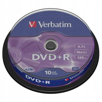 PŁYTA VERBATIM DVD+R AZO, 4,7GB, PRĘDKOŚĆ 16X, CAKE 10 SZTUK