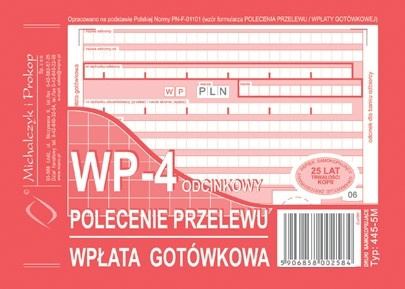 DRUK POLECENIE PRZELEWU A6, 4 ODCINKOWY, 445-5M