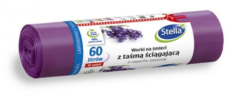 WORKI NA ŚMIECI STELLA, Z TAŚMĄ ŚCIĄGAJĄCĄ, ZAPACH LAWENDY, 60 L, 10 SZT., LAWENDOWY