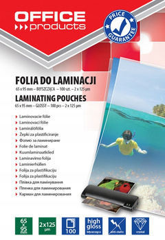 FOLIA DO LAMINOWANIA OFFICE 65X95MM, 2X125MIKR., BŁYSZCZĄCA, 100SZT.