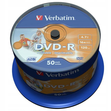 PŁYTA VERBATIM DVD-R AZO, 4,7GB, PRĘDKOŚĆ 16X, CAKE 50 SZT. DO NADRUKU