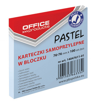 BLOCZEK SAMOPRZYLEPNY OFFICE PRODUCTS, 76X76MM, 1X100 PASTEL NIEBIESKI