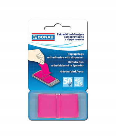 ZAKŁADKI INDEKSUJĄCE DONAU, PP, 25X45MMX50 RÓŻOWE