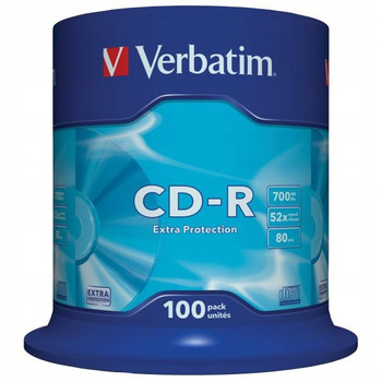 PŁYTA VERBATIM CD-R , 700MB, PRĘDKOŚĆ 52X, CAKE, 100 SZTUK