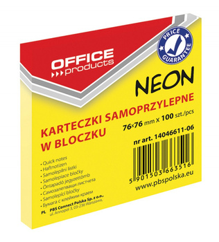 BLOCZEK SAMOPRZYLEPNY OFFICE 76X76MM, 100 KART. NEON ŻÓŁTY