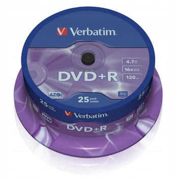 PŁYTA VERBATIM DVD+R AZO, 4,7GB, PRĘDKOŚĆ 16X, CAKE 25 SZTUK