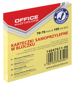 BLOCZEK SAMOPRZYLEPNY OFFICE PRODUCTS, 76X76MM, 1X100 ŻÓŁTY