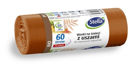 WORKI Z USZAMI STELLA, DO SEGREGACJI ODPADÓW BIO, 60 L, 14 SZT., BRĄZOWE, BRĄZOWY