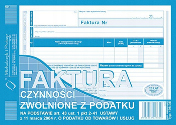 DRUK FAKTURA VAT A5 CZYNNOŚCI ZWOLNIONE Z PODATKU, 198-3E