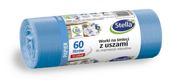 WORKI Z USZAMI STELLA, DO SEGREGACJI ODPADÓW PAPIEROWYCH, 60 L, 14 SZT., NIEBIESKIE