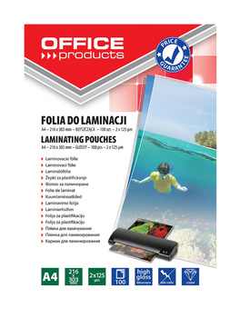 FOLIA DO LAMINOWANIA OFFICE A4, 2X125MIKR., BŁYSZCZĄCA, 100SZT.