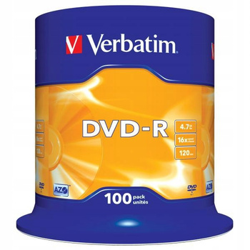 PŁYTA VERBATIM DVD-R AZO, 4,7GB, PRĘDKOŚĆ 16X, CAKE 100 SZT.