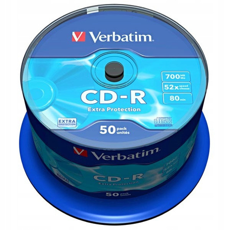 PŁYTA VERBATIM CD-R , 700MB, PRĘDKOŚĆ 52X, CAKE, 50 SZTUK