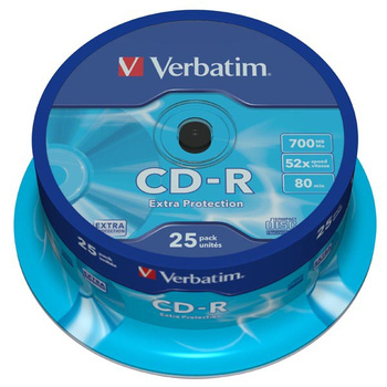 PŁYTA VERBATIM CD-R , 700MB, PRĘDKOŚĆ 52X, CAKE, 25 SZTUK