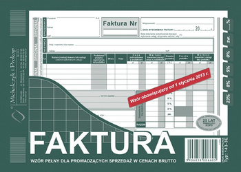 DRUK FAKTURA VAT A5 /1+1/ WZÓR PEŁNY OD BRUTTO, 143-3E