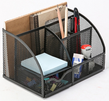 PRZYBORNIK NA BIURKO Z MIEJSCEM NA LISTY METAL SIATKA CZARNY