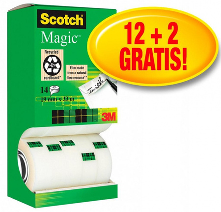 Taśma biurowa Scotch Magic matowa 19mm x 33m 12+2 szt. 
