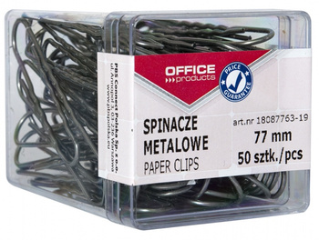 SPINACZE METALOWE OFFICE PRODUCTS, 77MM, W PUDEŁKU, 50SZT., SREBRNE