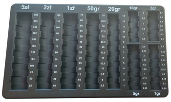 Segregator tacka na bilon samoliczący czarny pojemnik do monet i drobnych