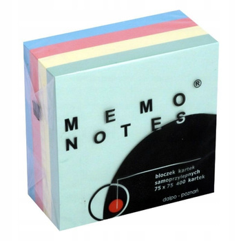 KARTECZKI SAMOPRZYLEPNE MEMO KOSTKA 75X75MM 400 KARTEK KOLOROWE