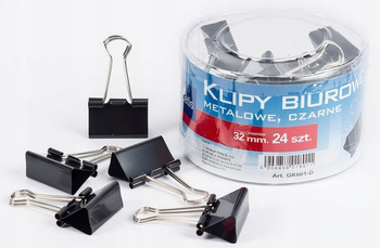 SPINACZE KLIPSY TETIS METALOWE 32MM, CZARNE, 24 SZT.