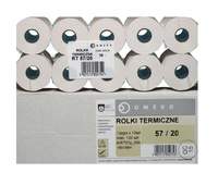 ROLKI TERMICZNNE 57mm X 20mb  DO KAS FISKALNYCH I TERMINALI, OPAKOWANIE 10 SZTUK