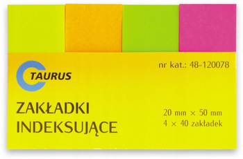 ZAKŁADKI INDEKSUJĄCE TAURUS 20X50 MM ,4X40 KART. NEONOWE