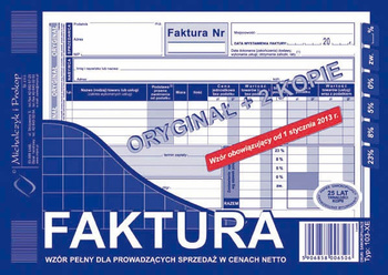 DRUK FAKTURA VAT 103-XE A5, WZÓR PEŁNY, SPRZEDAŻ OD NETTO